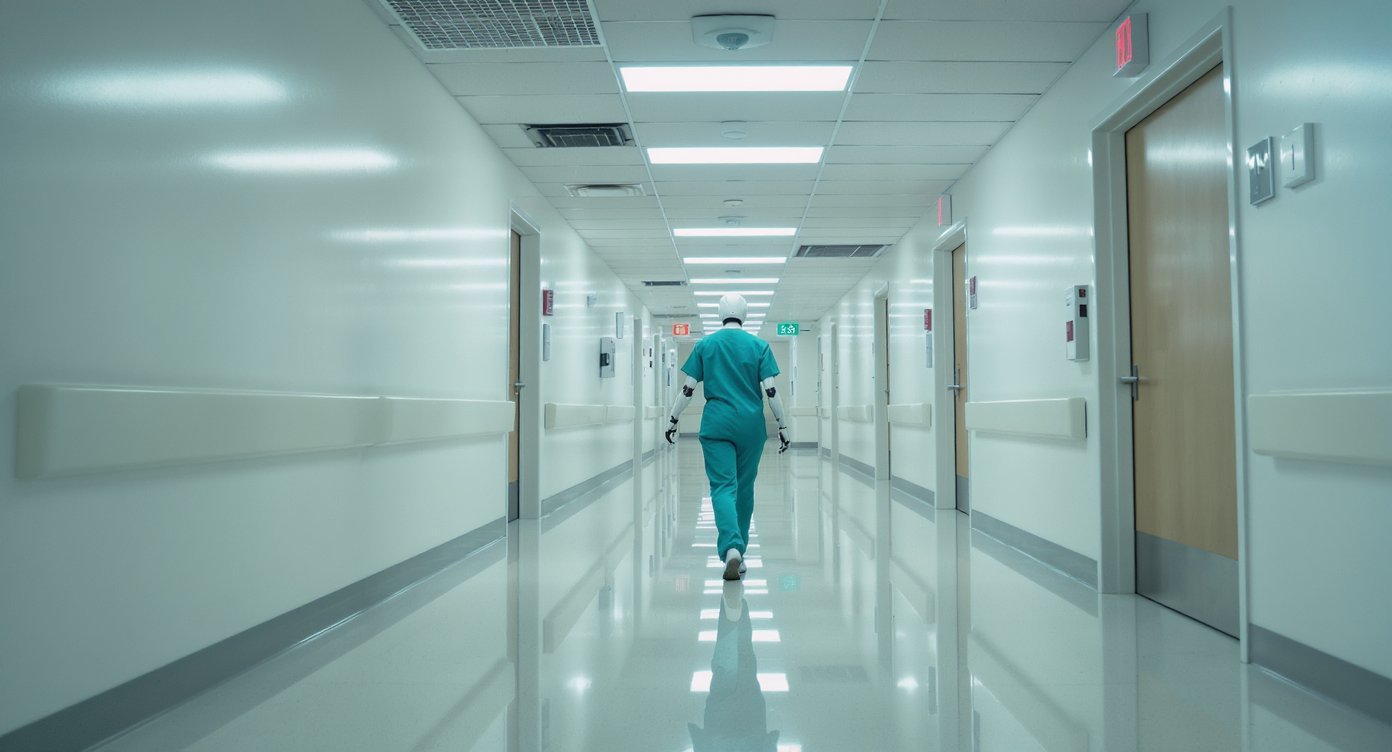robot nurse in hallway
